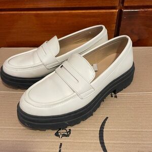 Women’s White Loafers with Black Soles